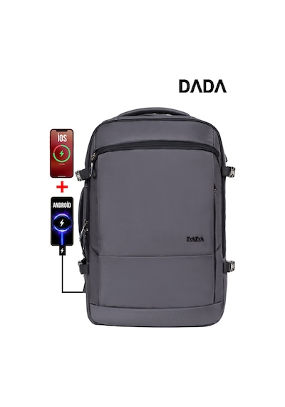 Körüklü Laptop Sırt ve Seyahat Çantası 15,6 İnç 40 Litre Usb Su Geçirmez Kumaş Gri Dada 12