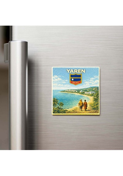 Retro Nauru Yaren Şehri Temalı Vintage Buzdolap Magneti 9x9 Cm