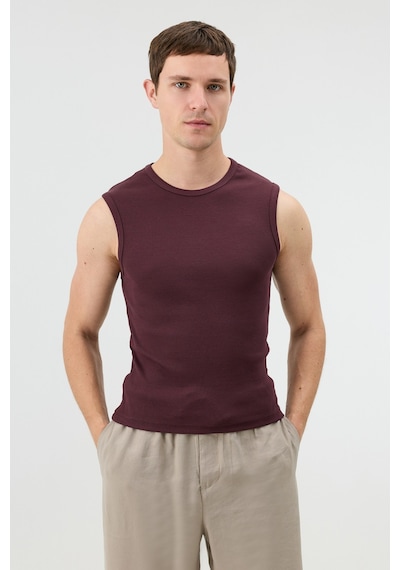 Antioch Pamuklu Kolsuz Erkek T-shirt Bordo