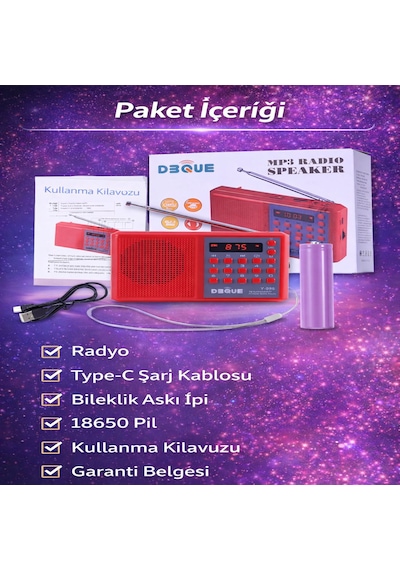 Deprem Radyosu Bluetoothlu Şarjlı Acil Durum Radyosu 18650 Pilli Fm/usb/tf Kart Destekli Taşınabilir Radyo Type-c Şarj Led Fenerli Y-096