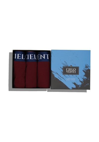 Cielo Venti Night Collection 3'lü Organik Pamuk Erkek Boxer Bordo