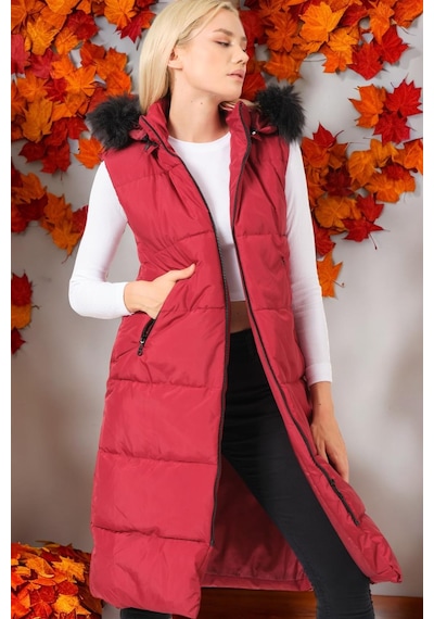 Z6741 Dewberry Bayan Yelek-düz Bordo Düz Bordo