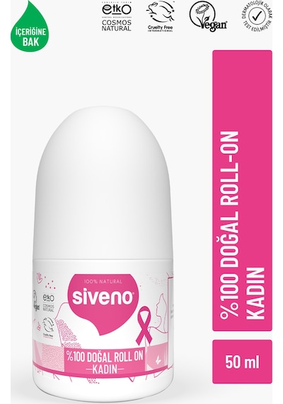 Siveno %100 Doğal Roll On Kadın Deodorant Ter Kokusu Önleyici Bitkisel Leke Bırakmayan Vegan 50 ML