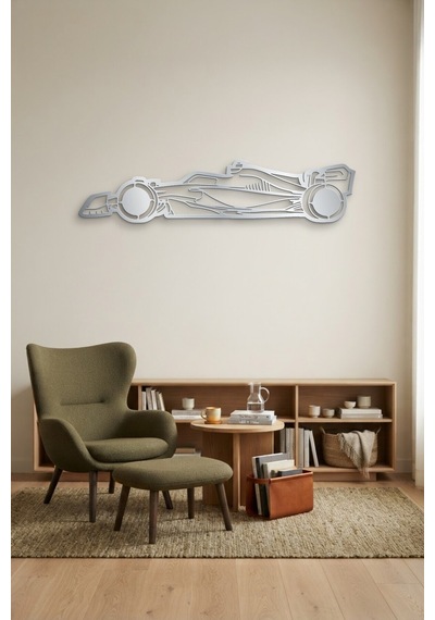 Formula Aracı Metal Duvar Tablosu - Duvar Sanatı - Duvar Dekoru - Gümüş