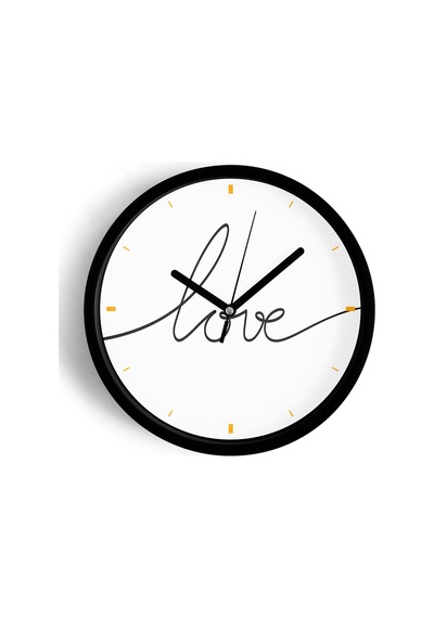 Modern Yazılı Tasarım - '' Love '' Duvar Saati - 25cm - Önü Camlı Siyah Kasa - Sessiz Mekanizma-jh0639 Siyah