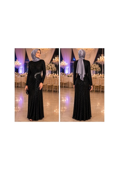 Gül&can Butik Siyah Payetli Abiye Elbise Zarif Ve Işıltılı Tasarım Siyah