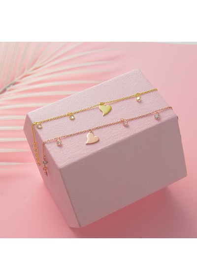 Queen Silver Jewelry 925 Ayar Gümüş. Kalp Objeli Zirkon Taş Sallantılı Bileklik Altın