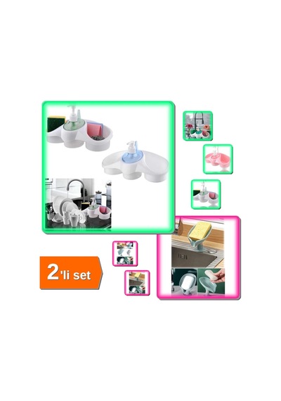 Buççin Online Mağaza Pratik Kullanım İçin Sünger Hazneli Sabunluk + Vantuzlu Katı Sabunluk 7h8ı9j Plastik Çok Renkli