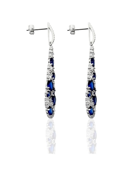 Oya Silver Beyaz Işıltılı Uzun Damla Form Safir Taşlı Gümüş Küpe-4.9x0.9cm