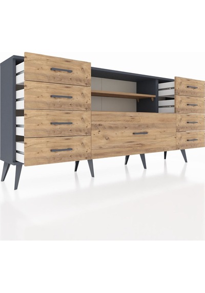 Arges Konsol 2 Raflı 9 Çekmeceli 176x30x83 Antrasit-çam/çam Çam/çam Arges Konsol 2 Raflı 9 Çekmeceli 176x30x83 Antrasit-çam/çam Çam/çam
