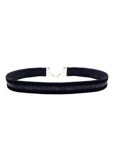 Simli Siyah Kadın Choker Gümüş