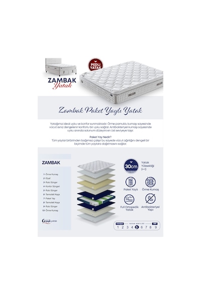 Zambak Çift Kişilik Antibakteriyel Ortopedik Paket Yaylı Pedli Yatak Ekru