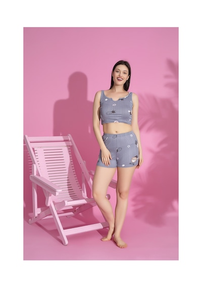 Rindahomewear Kadın Crop Şort Takım Pijama Takımı Mor