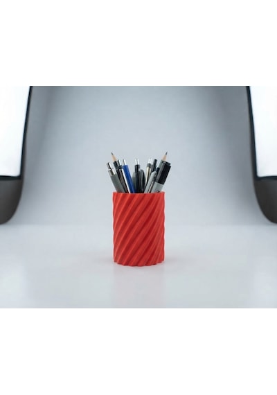 3d Tasarım Modern Spiral Kalemlik Ve Masa Düzenleyici Dekoratif Kalemlik Kırmızı
