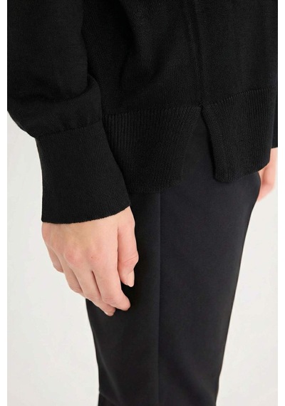 DeFacto Regular Fit Bisiklet Yaka Basic Düz Siyah Triko Kazak D6281AX25SPBK27 Siyah