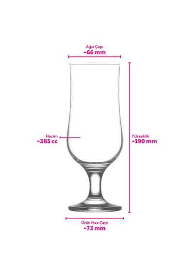 Lav Nevakar Cam Kokteyl Bardağı 6'lı 385 ml (Meşrubat/Smoothie /Milkshake/Soğuk Kahve Bardağı )