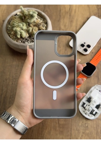 Apple iPhone 16 Plus Magsafe Uyumlu Silikon Kılıf Soocase635 Gri