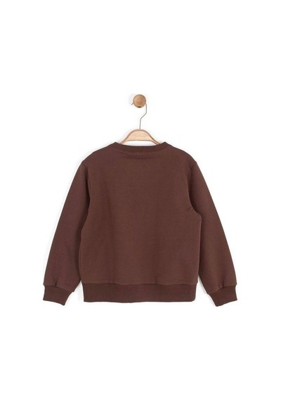 Kız Çocuk Fiyonk İşlemeli Sweatshirt-16134 Kahverengi