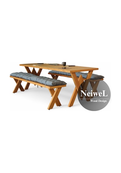 Neiwel Linna Doğal Ahşap Banklı Toplantı Masasıı x 100 x 320 Açık Ceviz