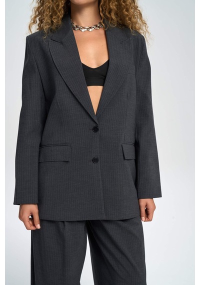 Mai Studios Co. Jessical Çizgili Antrasit Blazer Antrasit
