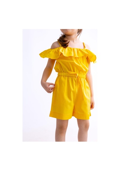 Oliven The Kid Oliventhekid Omuzdan Fırfırlı Poplin Kız Çocuk Tulum Sarı Sarı