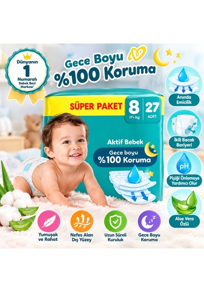 Prima Aktif Bebek Süper Paket Bebek Bezi 8 Beden 27 Adet