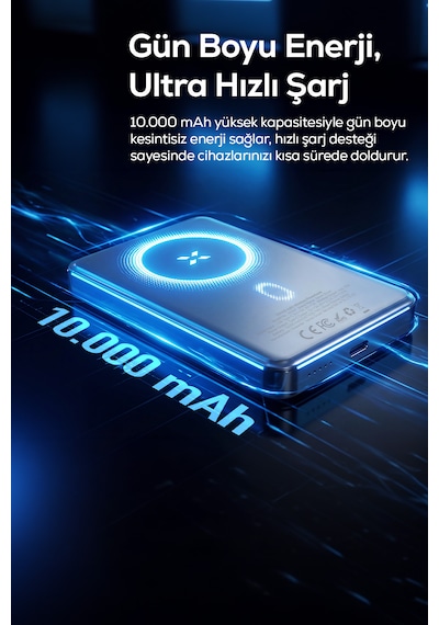 Xenon Smart MagSafe Powerbank 10.000 mAh, 15W Kablosuz, 22.5W Kablolu Hızlı Şarj, Alüminyum Kasa (X6441)