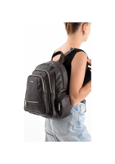 Baginn Suni Deri Kadın Sırt Çantası 35 25 Cm Mega Bag Günlük Kullanıma Uygun Çok Cepli İçi Astarlı Kahverengi