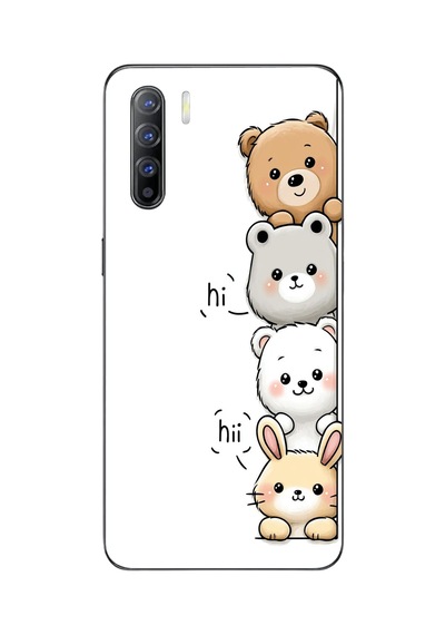 Oppo Reno 3 Uyumlu Sevimli Hayvanlar Baskılı Silikon Kılıf Renkli