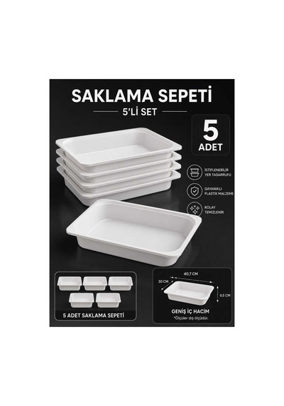 Oyuncak Dolabı Sepeti Saklama Kutusu Oyuncak Sepeti Çok Amaçlı Dolap Sepeti Beyaz 5 Adet Beyaz Dar Sepet
