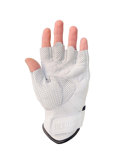 Fingerless Flx Leather White Korumalı Motosiklet Deri Eldiveni