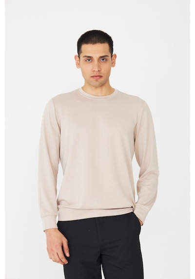 White Stone Bej Basic Bisiklet Yaka Erkek Sweatshirt Taş
