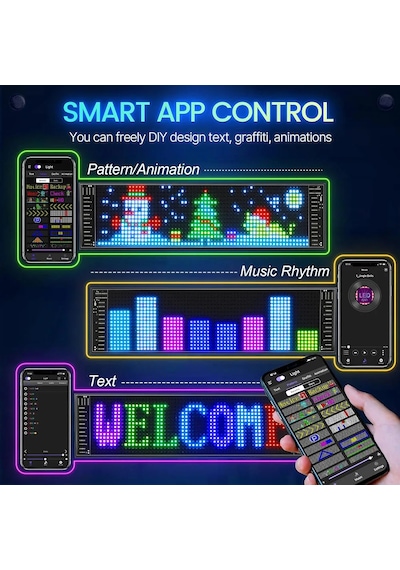 Esnek Led Araç Burcu Bluetooth Uygulama Kontrolü Led Panel Led Matrix Piksel 16x32 Leds 7x17 Cm