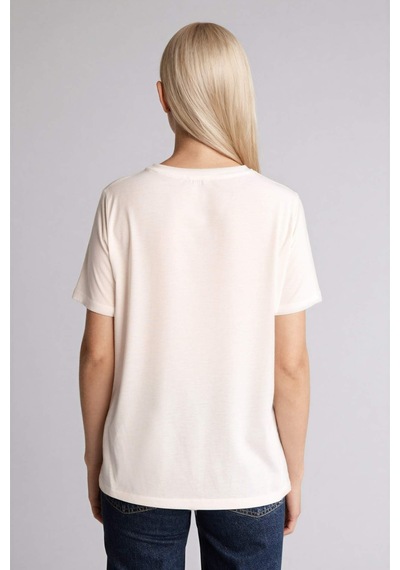 Defacto Baskılı Ekru Kadın T-shirt H2448ax/er105