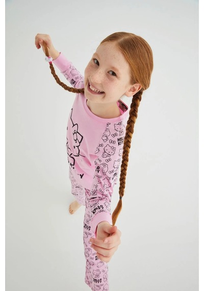Hello Kitty Kız Çocuk Pembe Kız Uzun Kol Pamuklu Pijama Takımı Renklı