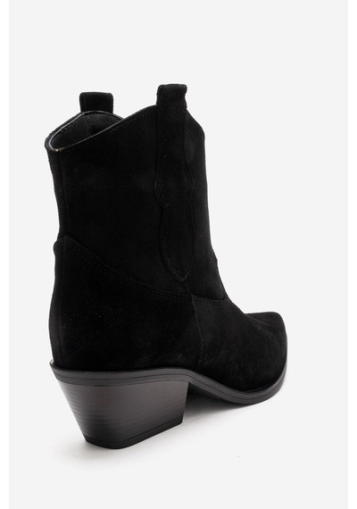 Luvishoes Elıa Siyah Süet Hakiki Deri Kadın Western Bot Siyah