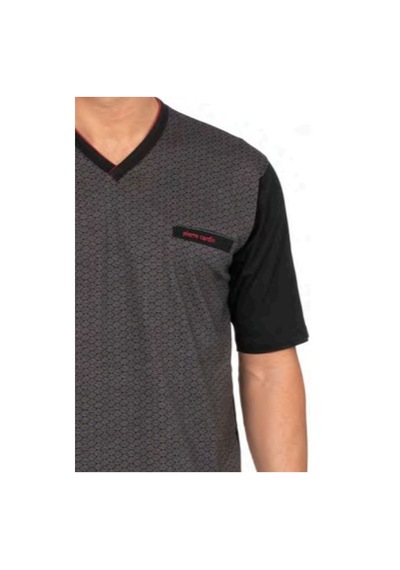Pierre Cardin 6134 Erkek Kısa Kollu V Yaka 3'lü Jakarlı Pijama Takımı-siyah