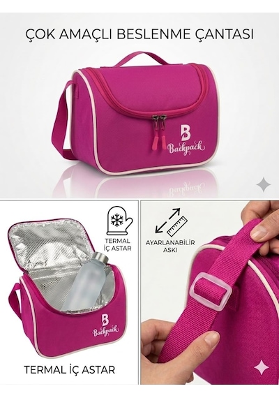 Goldline Avm Backpack Folyolu Isı Yalıtımlı Lüx Günlük İlkokul Ortaokul Okul Gezi Beslenme Çantası Fuşya Çok Renkli