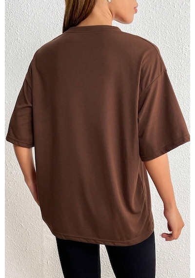 Unisex Mountains Baskılı Tasarım Tshirt Kahverengi