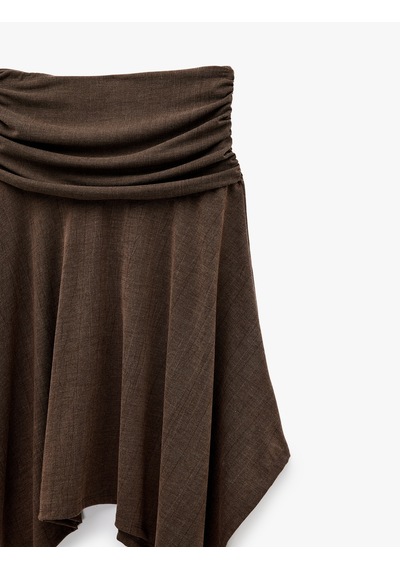 Koton Viskon Karışımlı Drape Detaylı Asimetrik Midi Etek Kahverengi 6sal70063ık