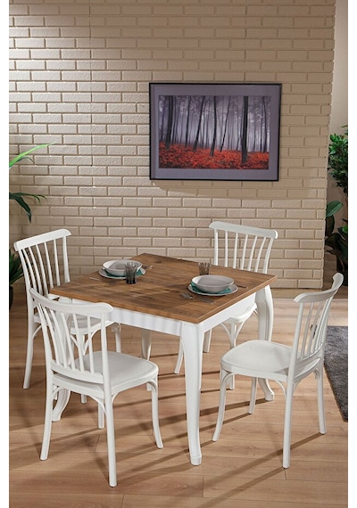 Violet Beyaz / Sirius Sabit Masa - 4 Sandalye 1 Masa / Salon - Mutfak Masa Takımı
