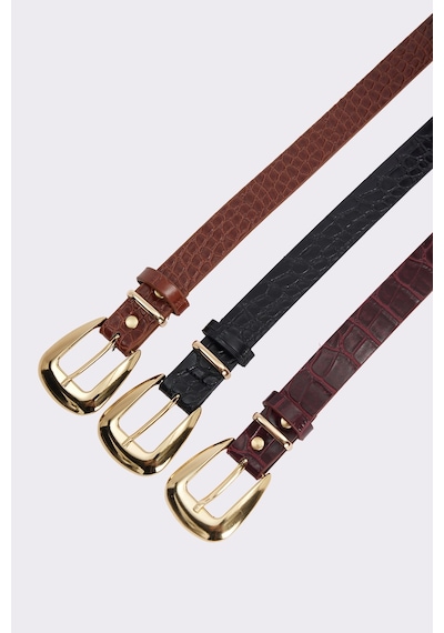Tudors Kadın Gold Tokalı 2.5 Cm 3'lü Set Siyah-bordo-kahverengi Kemer-51494 Çok Renkli