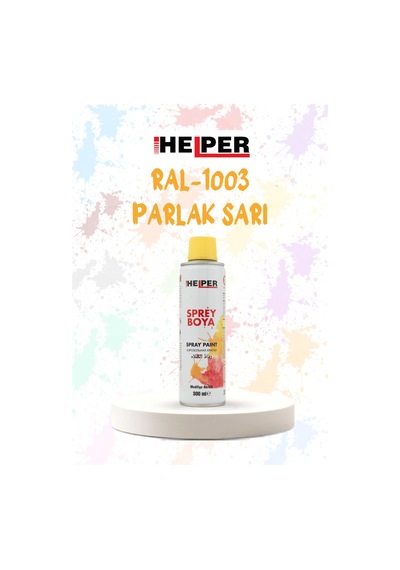 Helper Ral 1003 Parlak Sarı Akrilik Sprey Boya 300 Ml Siyah