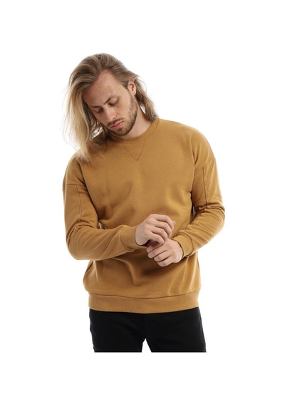 Polostate Erkek Bisiklet Yaka Karyoka Dikişli Sweatshirt Kahverengi