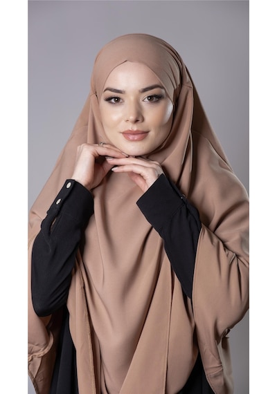 Hürrem Bone Taba Pratik Hazır Geçmeli Tesettür Eşarp Medine İpeği Bağcıklı Çift Katlı Sufle Hijab 2302 33