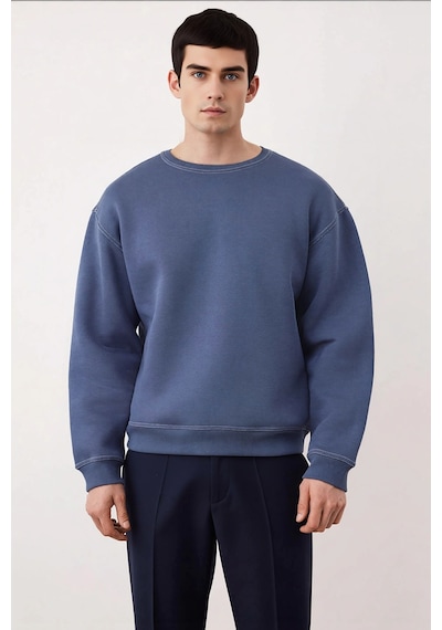 Benerly Erkek Bisiklet Yaka Düşük Kol Oversize Kalıp Sweatshirt Fonksiyon Indigo