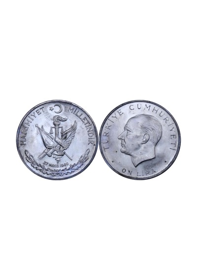 1960 Yılı Ihtilal Hakimiyet Milletindir Tedavül Gümüş 10 Lira Çil