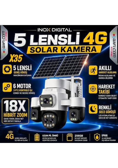 5 Lensli 6 Motorlu Hibrit Zoom 4g Solar Kameraa