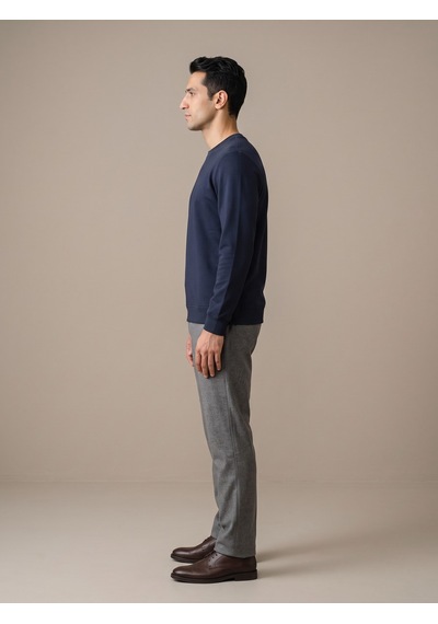 Maccali Erkek Lacivert İki İplik Bisiklet Yaka Sweatshirt