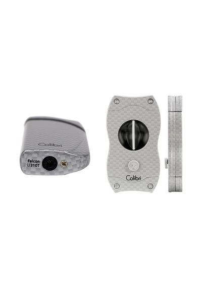 Colibri Gümüş Karbon Desenli Çakmak Kesici Set - Clbrset1